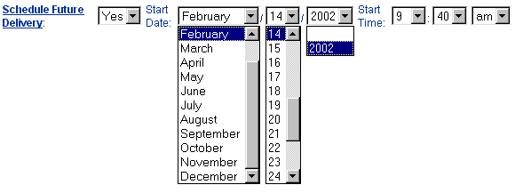 Web Interface Schedule Future Delivery