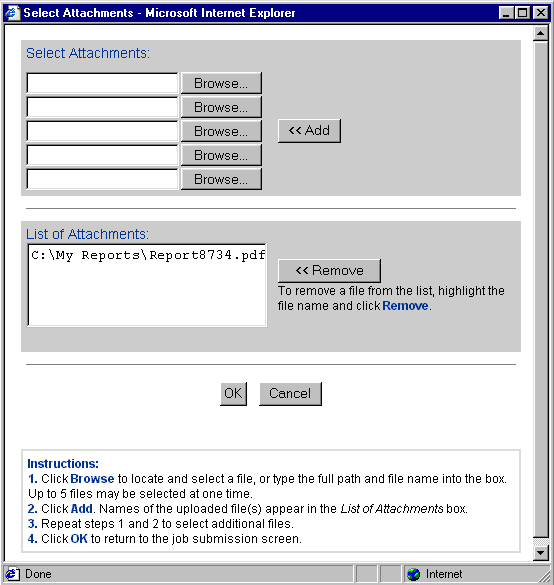 Web Interface Select Attachments