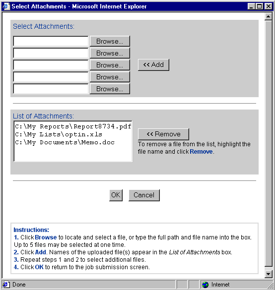 Web Interface Select Attachments